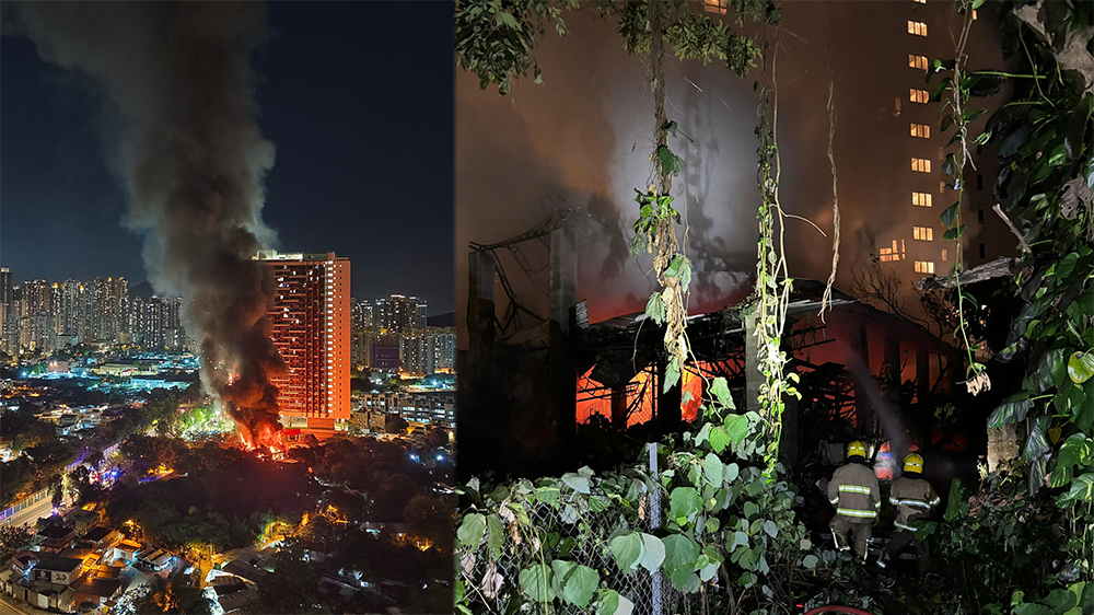 多圖｜元朗馬田壆村兩間鐵皮屋發生火警 濃煙沖天2人送院